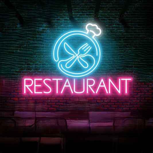 Restaurants Neon Sign | Custom Neon Sign | Neon for Restaurants, Dhaba Neon sign with restaurant logo and text on a brick wall