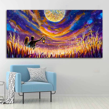 Romantic Mystic Lovers Night Painting for Living Room Decor