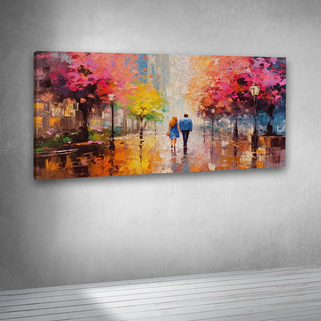 Colorful couple street artwork canvas print for contemporary interiors