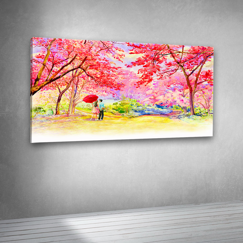 Pink blossom couple painting canvas print for elegant interiors