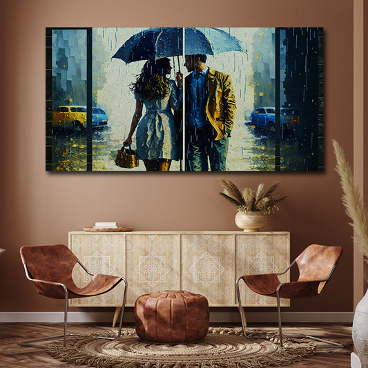 Romantic couple in rain wall painting modern love canvas wall art for home decor