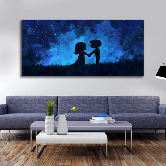 Romantic couple silhouette canvas wall art night sky love painting for bedroom and living room decor