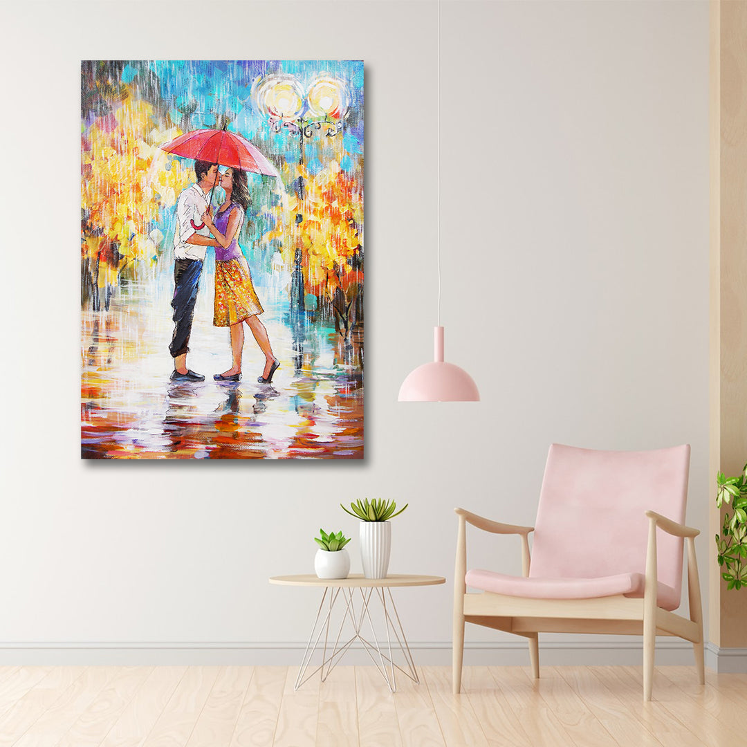 Romantic Couple Rain Dance Canvas Wall Art for Modern Home Décor