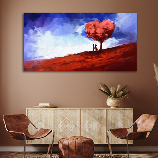 Romantic love tree canvas wall art with abstract couple painting for modern living room wall decor