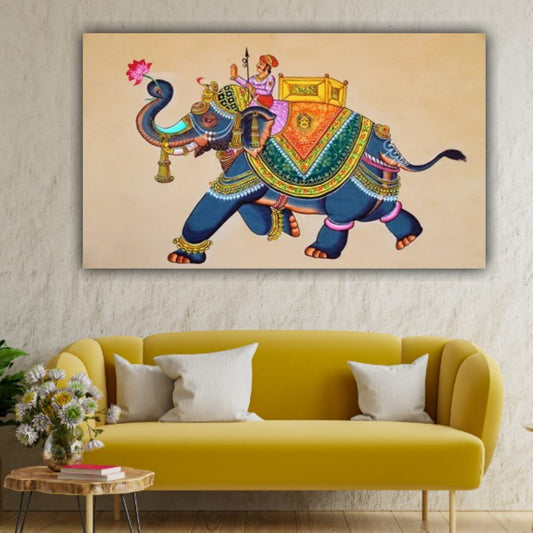 Madhubani Canvas Painting Royal Elephant Wall Painting Frame for Living Room Decoration | Home Decor | Big Size Large Painting