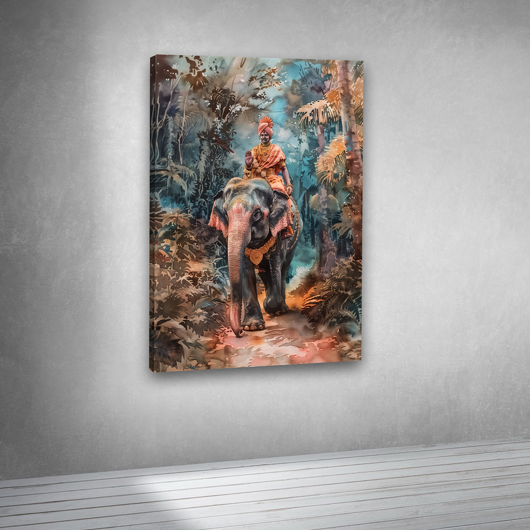 Traditional elephant jungle artwork canvas print for contemporary interiors