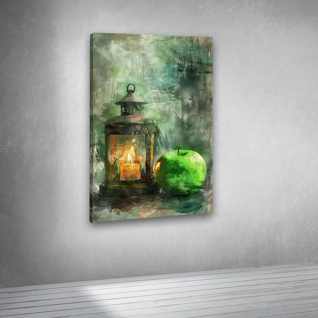 Vintage lantern artwork canvas print for contemporary rustic interiors