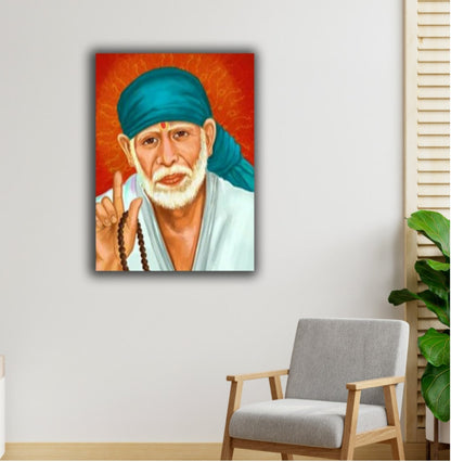Beautiful Canvas Painting Sai Baba Wall Frame for Home Decoration