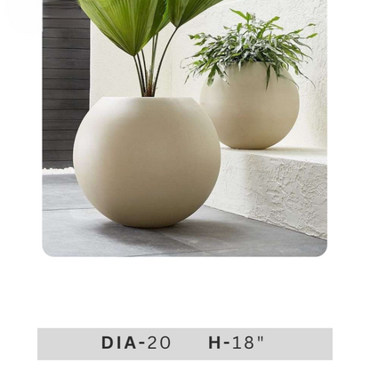 Ivory Round Planter Pot, 18 Inch Modern Bulbous Decorative Plant Pot for Home & Garden