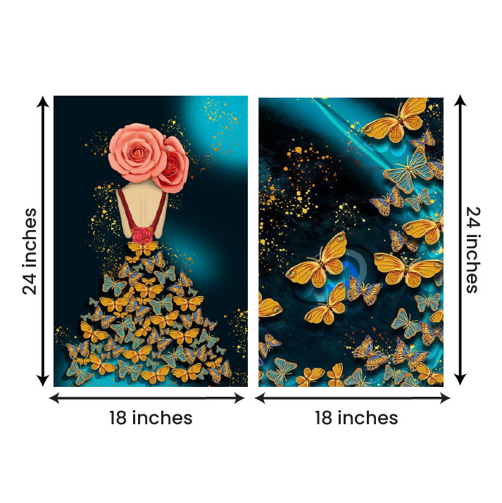 Abstract Butterfly Canvas Painting Wall Art – Large Size Frame (18 x 24 Inches Each Part)