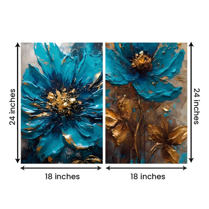 Abstract Blue Flower Canvas Painting Wall Art – Large Size Frame (18 x 24 Inches Each Part)