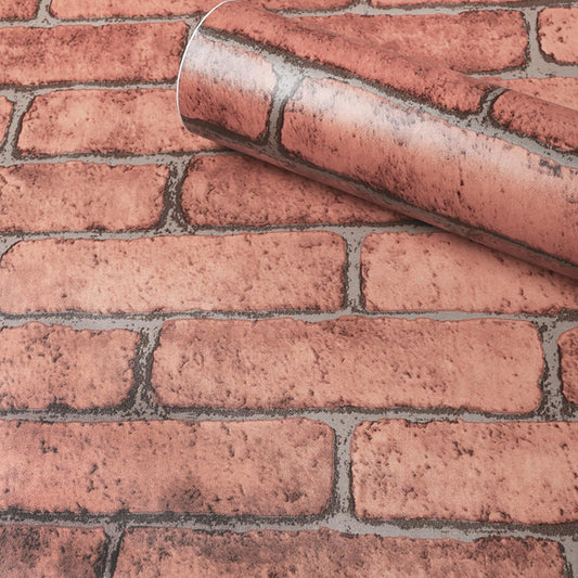 Self-Adhesive Wallpaper Peel and Stick Decorative Abstract Design Wall Covering 45cm X 3Mtr (PVC, Roll 14.5 Sqft, Brown)  Roll of red brick-patterned wallpaper