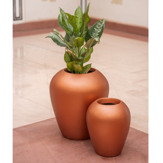 Modern terracotta brown planter set for living room, entrance, balcony, patio and contemporary garden decoration.