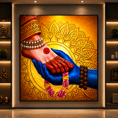 Lord Shiva and Goddess Parvati spiritual canvas painting for home and office decor