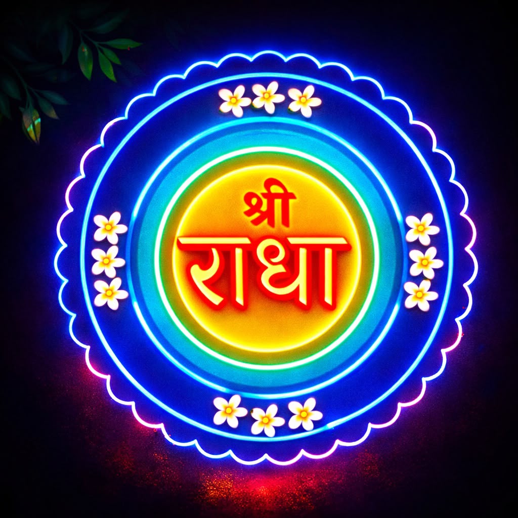 Decorative Shri Radha LED neon light for spiritual wall décor, meditation room, and festive decoration