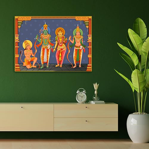Shri Ram, Sita Mata, Laxamanji, Hanuman Ji Canvas Painting Wall Frame