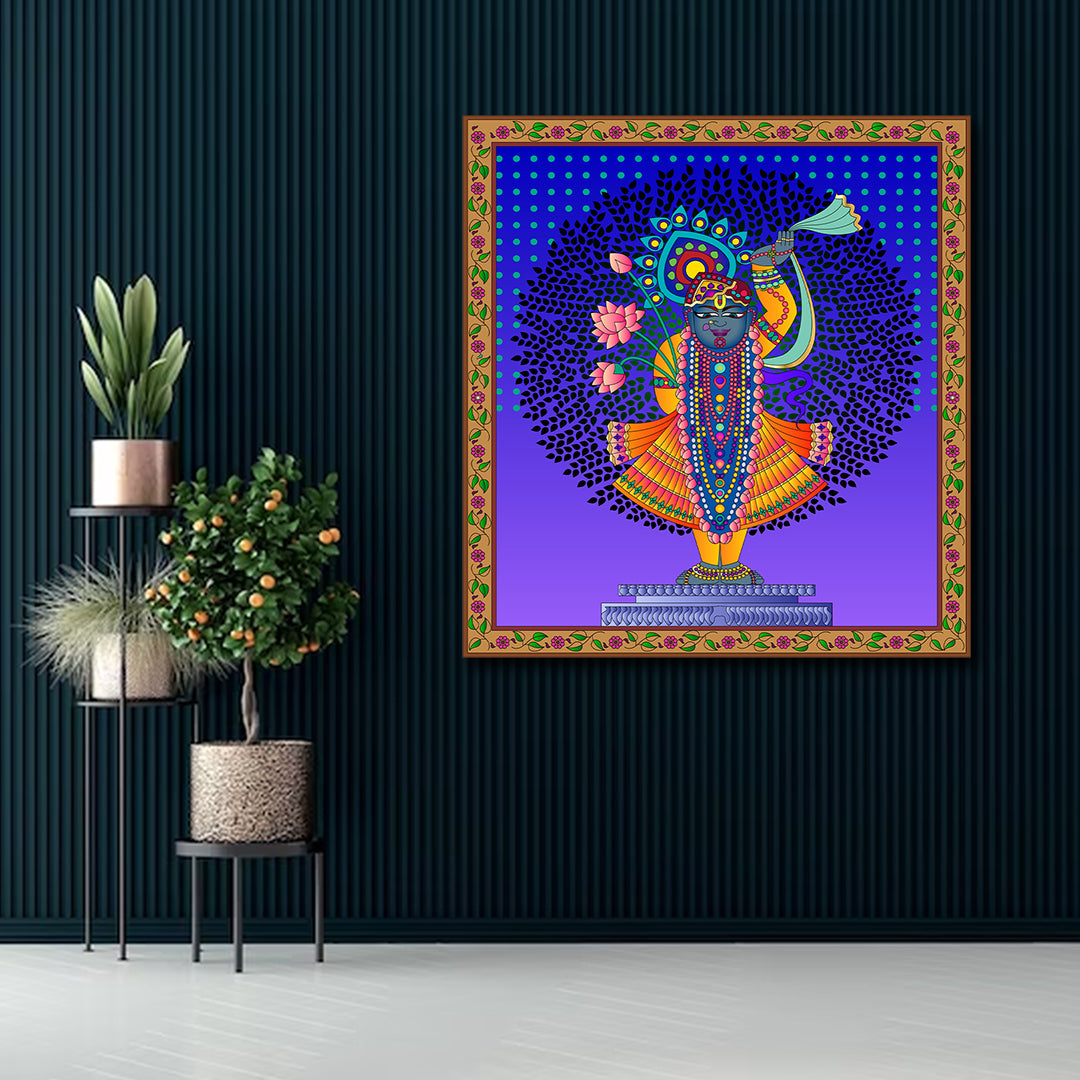 Shrinathji Nathdwara traditional canvas wall painting with vibrant colors for pooja room and temple decor