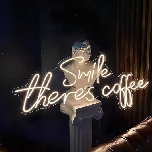 Coffee neon wall sign with classic sculptural decor for cafe and home