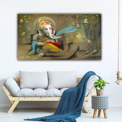 Beautiful Lord Ganesha Canvas Wall Painting Frame for Home Temple Wall Decors