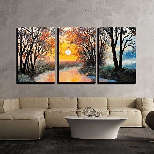 Three-panel nature landscape canvas painting for living room, bedroom, and office décor