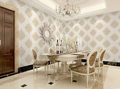 Textured PVC Coated 3D Damask 57 sqft Wallpaper roll for Living Room/Bedroom/Kitchen/Home decoration-