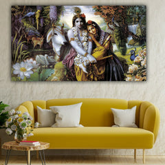 The Seven Colours Beautiful Radha Krishna Wall Painting Frame for Living Room Drawing Room Wall Decors Big Size Paintings For Home Decoration | Office Decors | Gifts