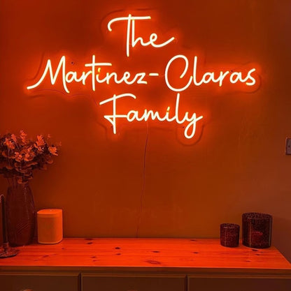 Personalized family name neon wall sign for home wedding and event decor