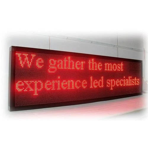  The Seven Colours Led Running Board Display Signage | LED RGB Multi Color Text Scrolling Display | Digital LED Board | Digital SignageRed LED sign with text on a white background