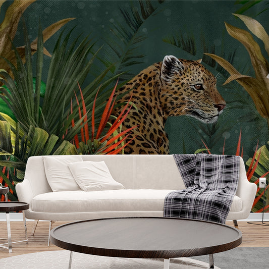 Premium Leoperd in a Forest Landscape Wallpaper for Living Room