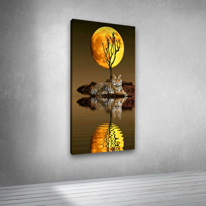 Tiger under full moon painting canvas print for contemporary interiors