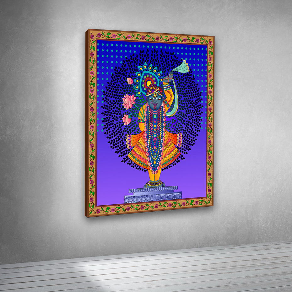 Colorful Lord Krishna artwork canvas print for ethnic interiors