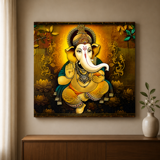 Premium Lord Ganesha spiritual canvas painting for living room and office decor