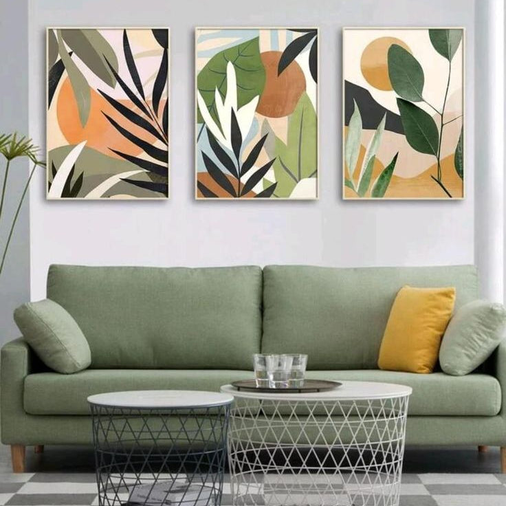 Green tropical leaf abstract canvas prints with contemporary botanical wall artwork