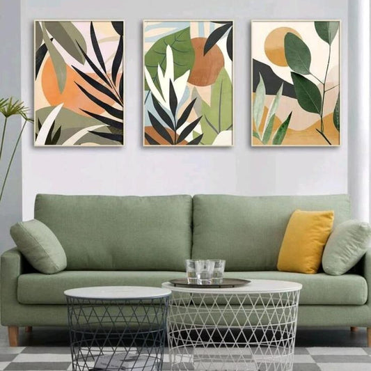 Green tropical leaf abstract canvas prints with contemporary botanical wall artwork