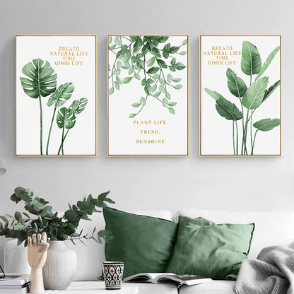 Modern tropical leaf canvas prints featuring botanical wall decor for living room