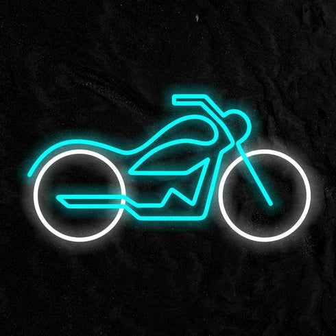 Blue turquoise motorcycle neon wall sign for garage, man cave and modern decor