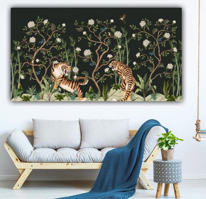 Canvas Painting Two Lions Forest Landscape Wall Painting Frame
