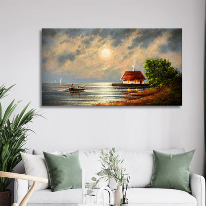 Two Men In Boat Painting for Living Home Decor
