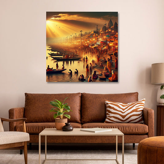 Varanasi Ghat Ganga Aarti spiritual canvas wall painting