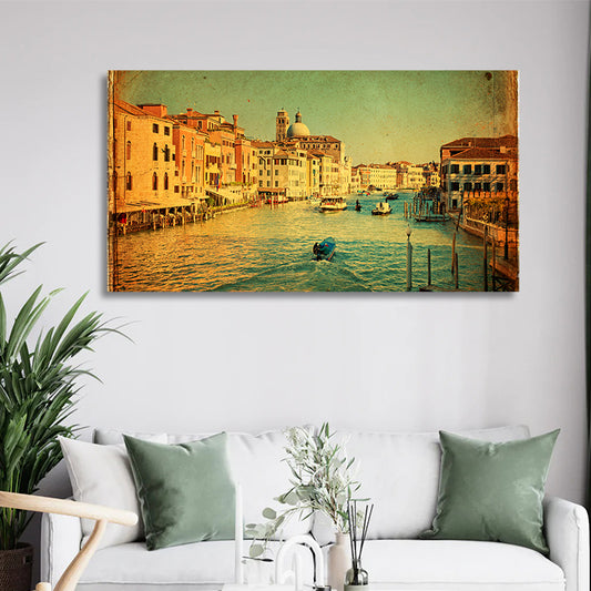 Venice Grand Canal Boats in River Painting for Living Decor