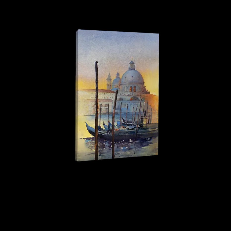 European cityscape painting canvas print with gondolas and architecture