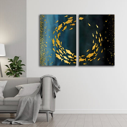 Abstract Gold Fish Canvas Painting Wall Art – Large Size Frame for Living Room (18 x 24 Inches Each Part)