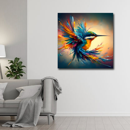Colorful abstract bird painting canvas print for contemporary interiors