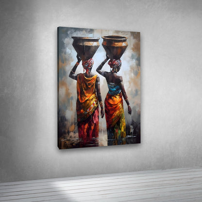 Village women with water pots painting traditional cultural wall art India