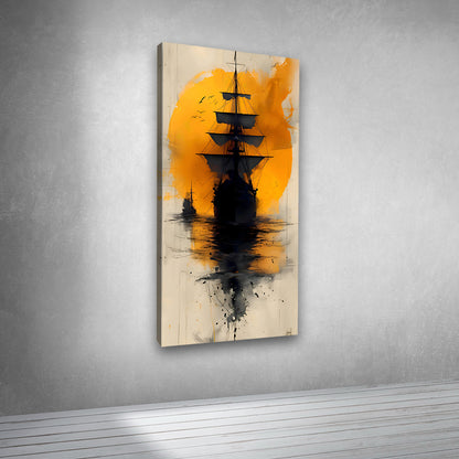 Sunset ship painting canvas print for contemporary interiors