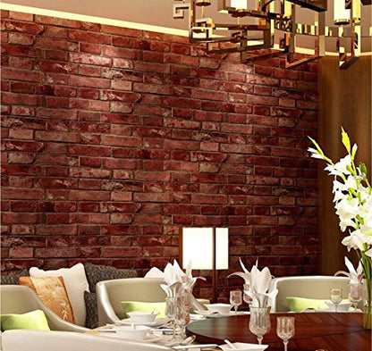 3D Modern Design Wallpaper, use as Wall Covering for Living Room, Living Room, Walls Grey Color Wallpaper (Roll 57 sq ft) brick wall and table setting