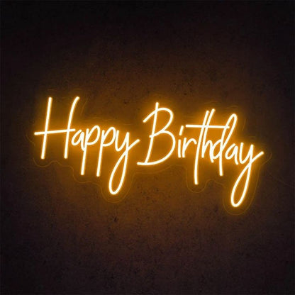 Warm Happy Birthday Neon Sign | Custom Neon Sign | Neon for Birthday Decor Neon sign with 'Happy Birthday' text on a dark background