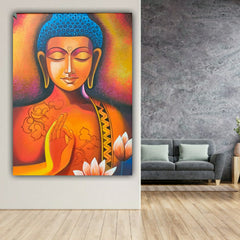 The Seven Colours Blessing Lord Buddha Painting for Living Room Wall Decoration | Big Size Large Canvas Painting | Lord Buddha Painting (24 by 36 inches)