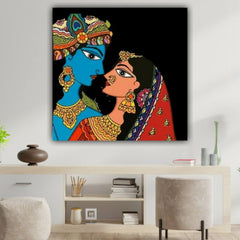 The Seven Colours Radha Krishna Painting With Frame for Wall Decoration Living Room | Big Size Large Canvas Painting for Home Decor | Madhubani Canvas Painting | Wall Frame | Gifts | Bedroom | Office Wall Decor | Wall Decor for Living Room