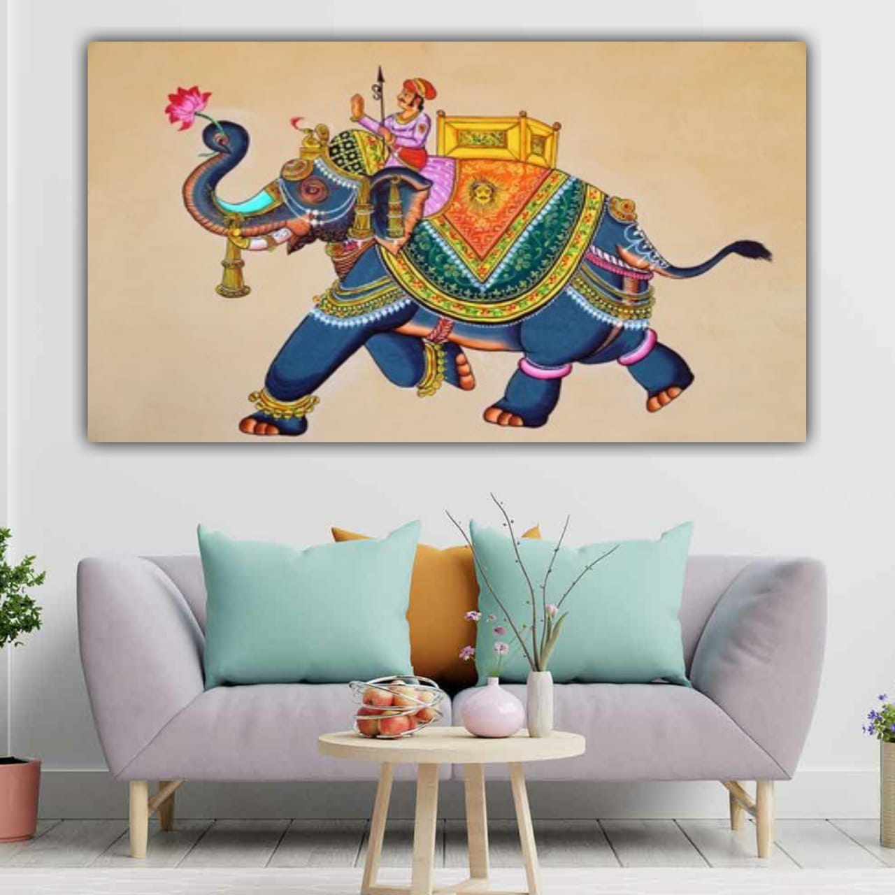 A Royal Elephant Madhubani Painting Frame for Wall Decor